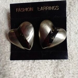 Silvertone black heart post earrings